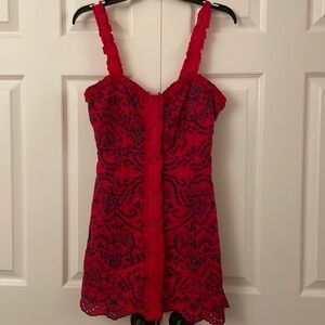 Red dress with black embroidery floral design